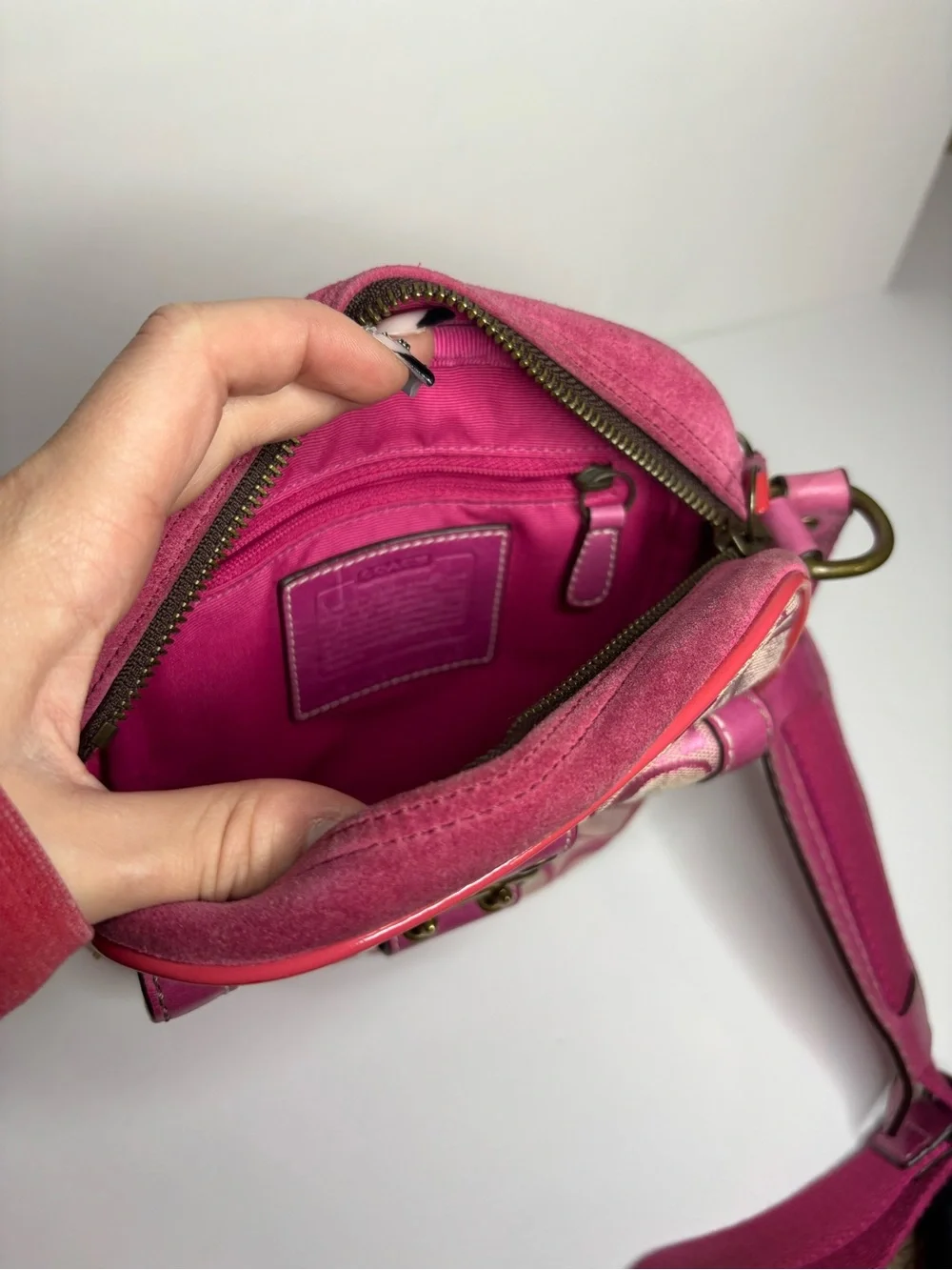 Coach Pink Signature Canvas Crossbody with Buckle Front
